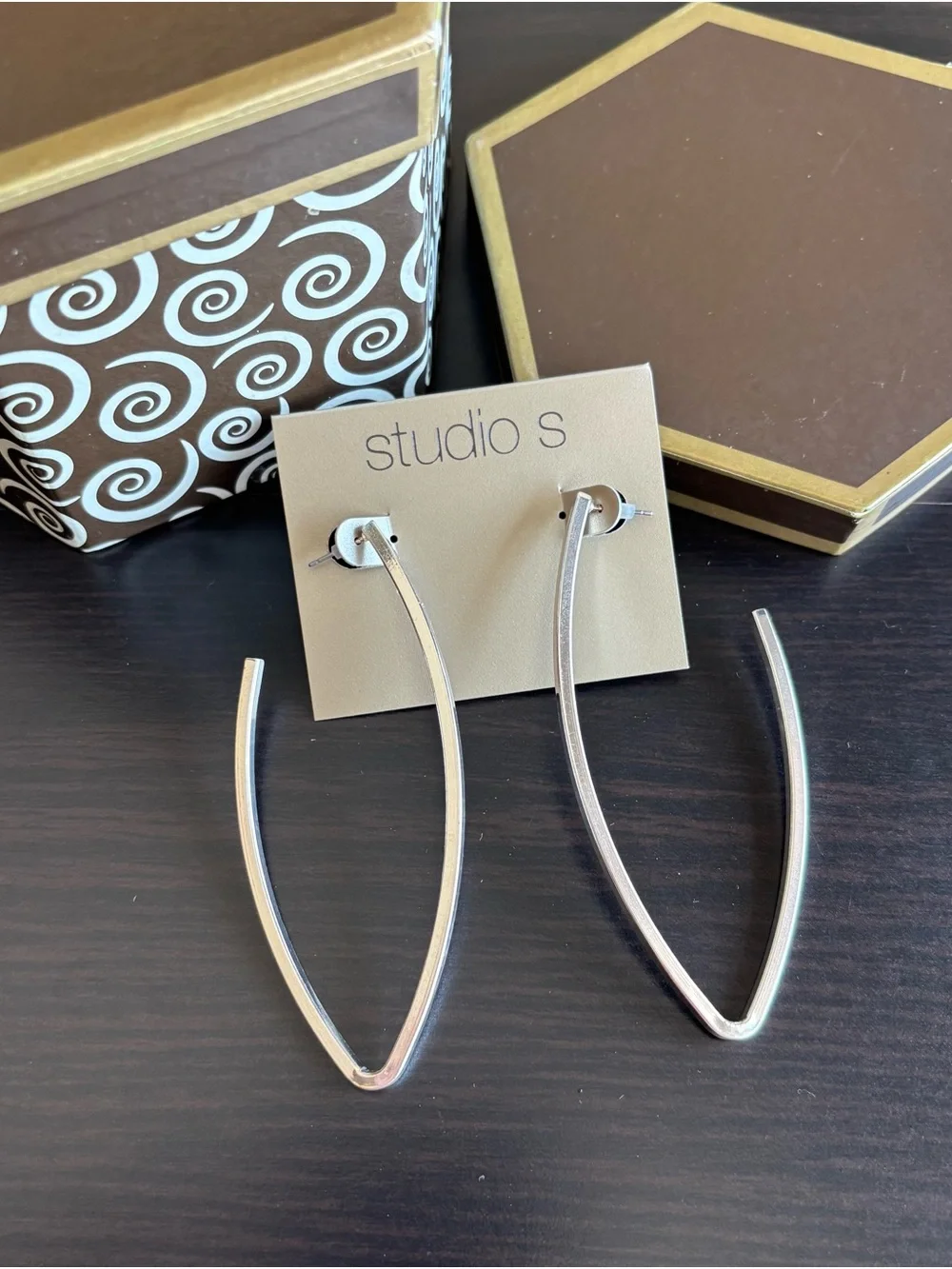 Statement Silver Tone Open V Hoop Earrings